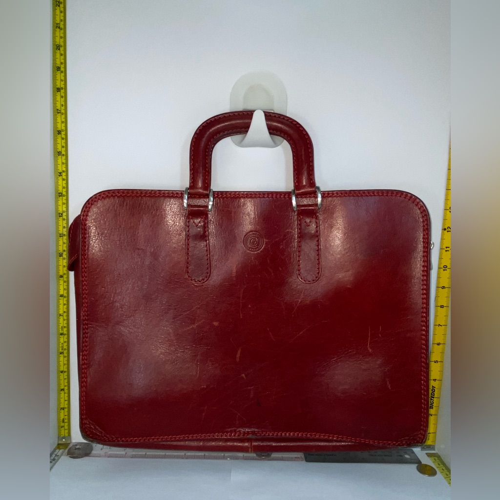 Guidi Made In Italy Red Genuine Leather Briefcase Bag Rare